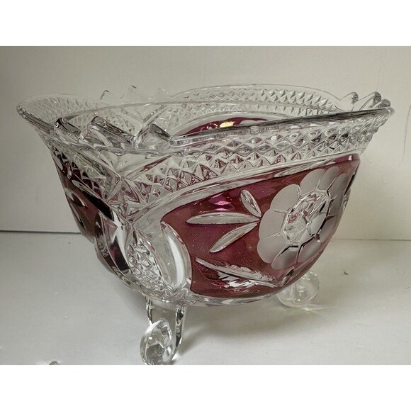 Vintage Anna Hutte  Bleikristall 3 Footed Hand Cut Lead Crystal Bowl Germany - Picture 5 of 11